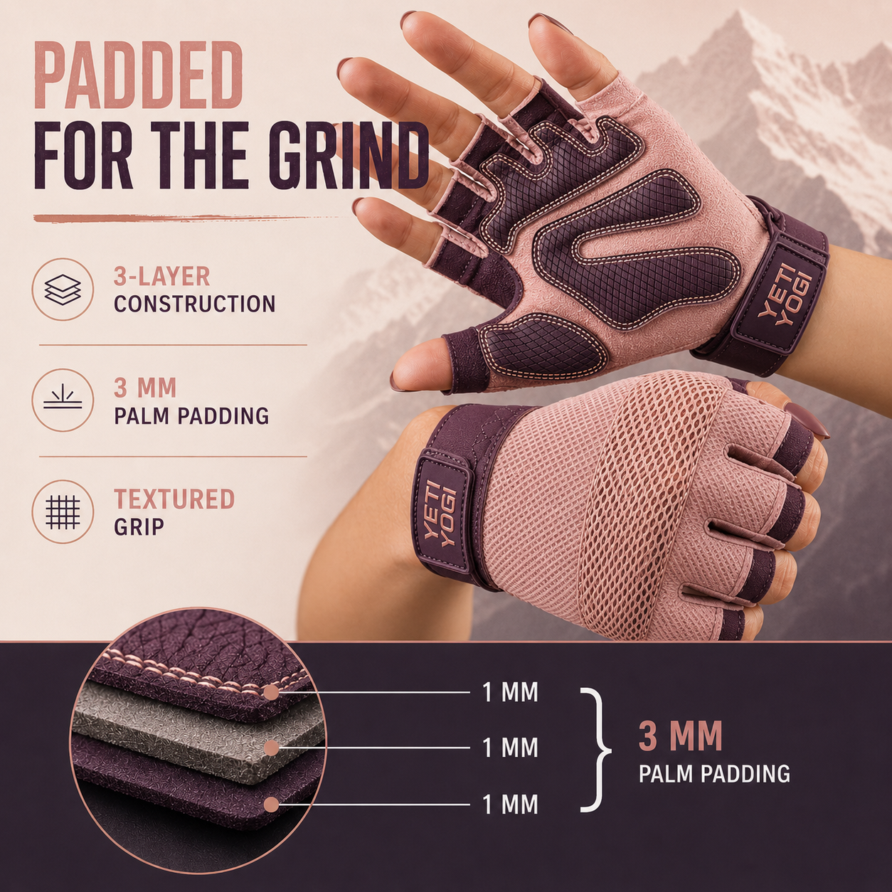 YETI YOGI Women’s Gym Gloves in Himalayan Blush - image 2