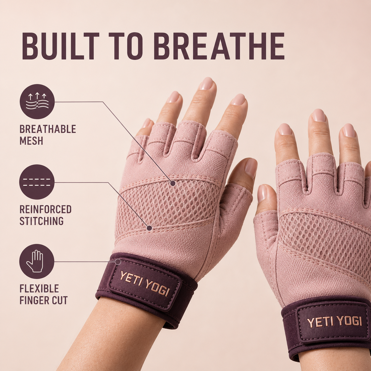 YETI YOGI Women’s Gym Gloves in Himalayan Blush - image 3