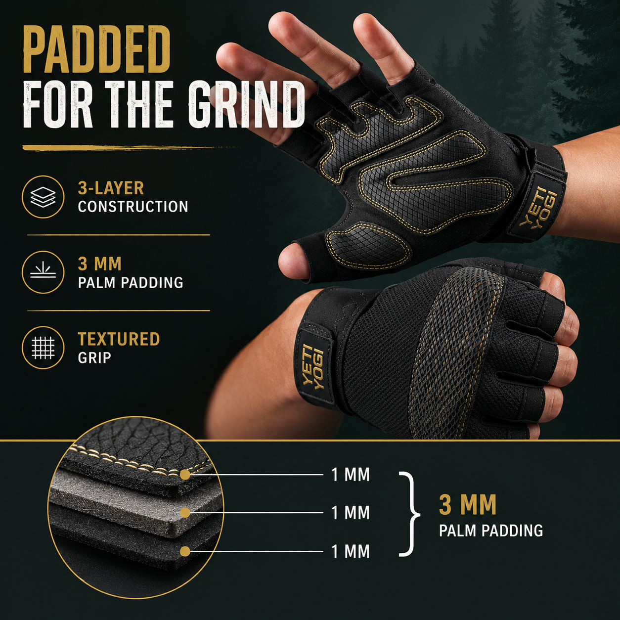 YETI YOGI Men’s Gym Gloves in Performance Black - image 2