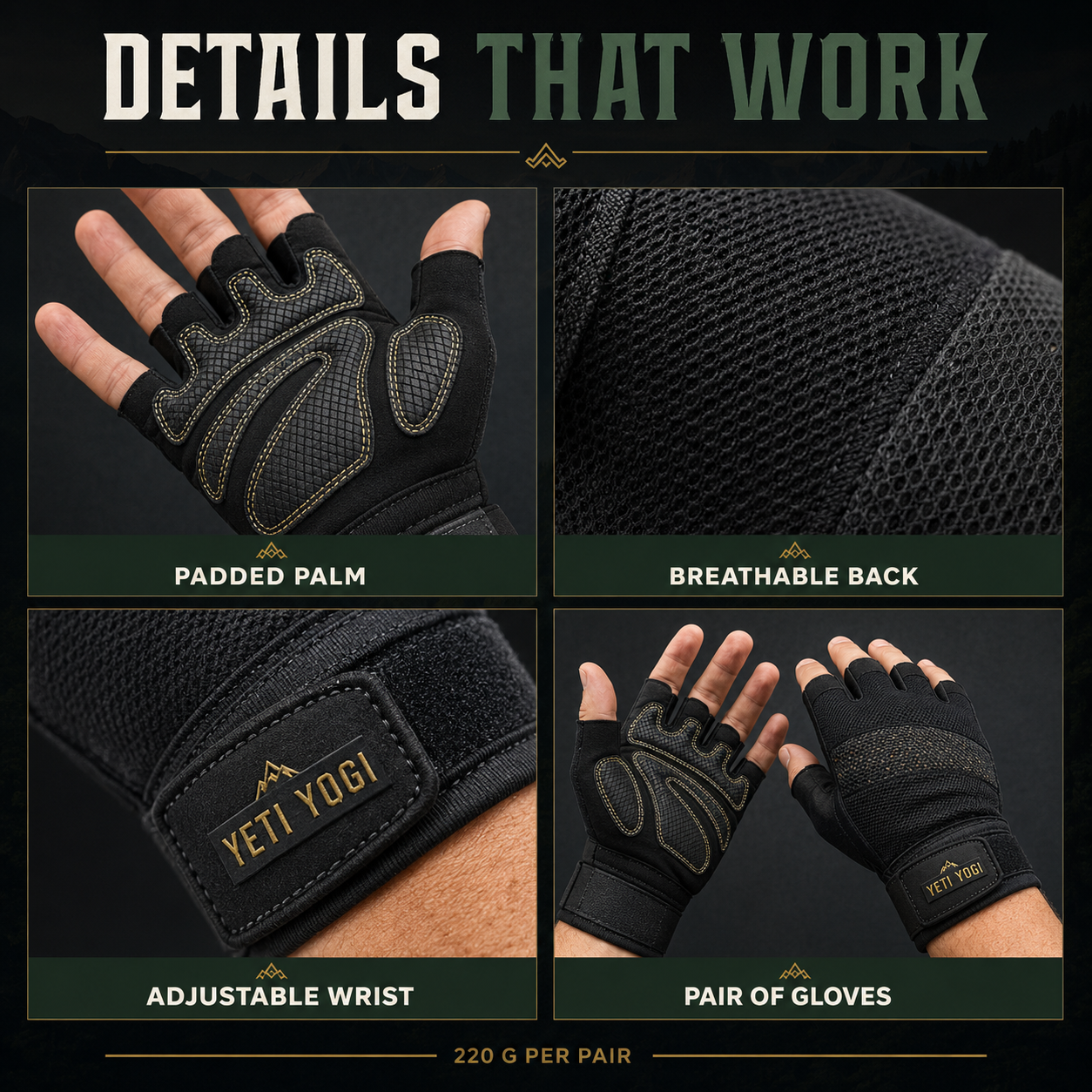 YETI YOGI Men’s Gym Gloves in Performance Black - image 6