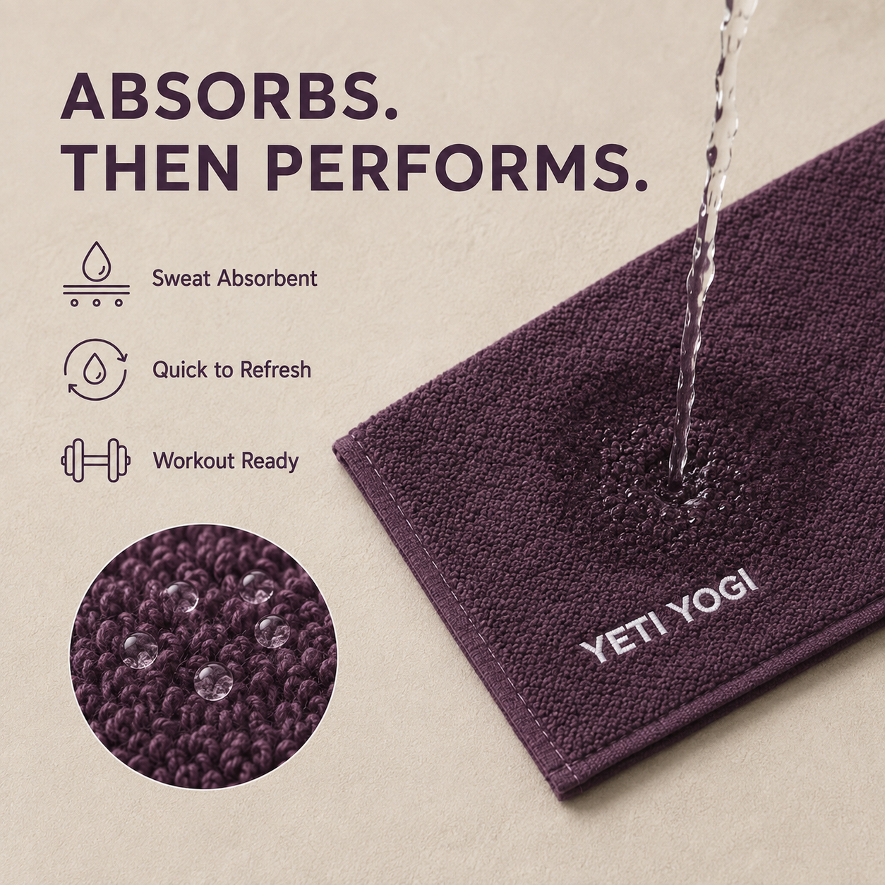 Aubergine gym towel absorbency
