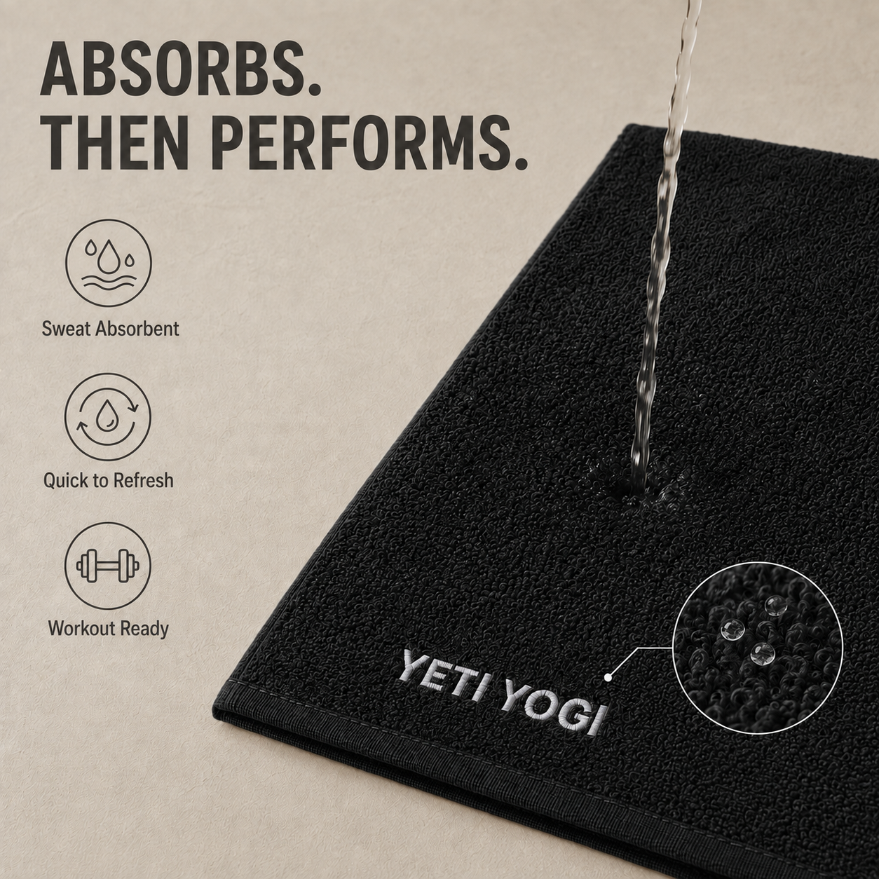 Black gym towel absorbency