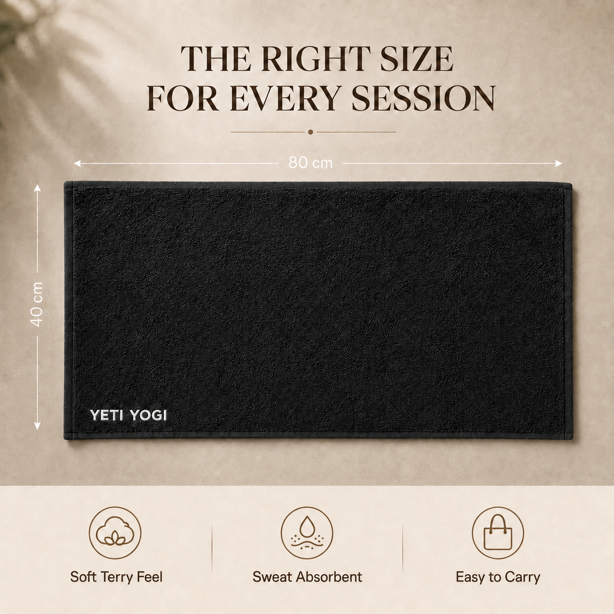 Black gym towel dimensions 80 by 40 cm