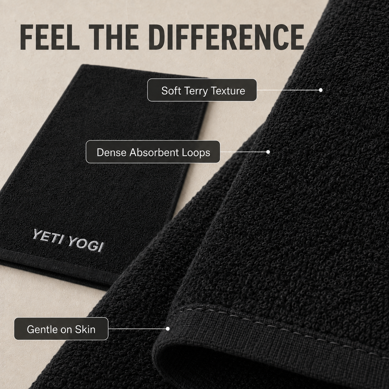 Black gym towel soft terry texture