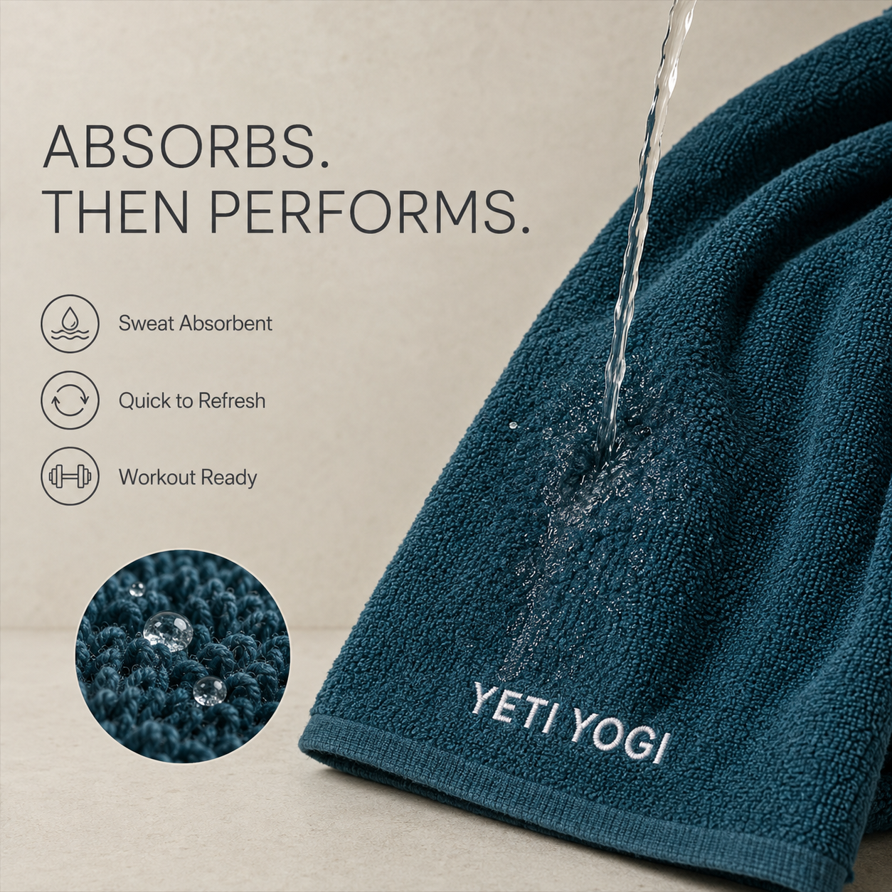 Blue gym towel absorbency