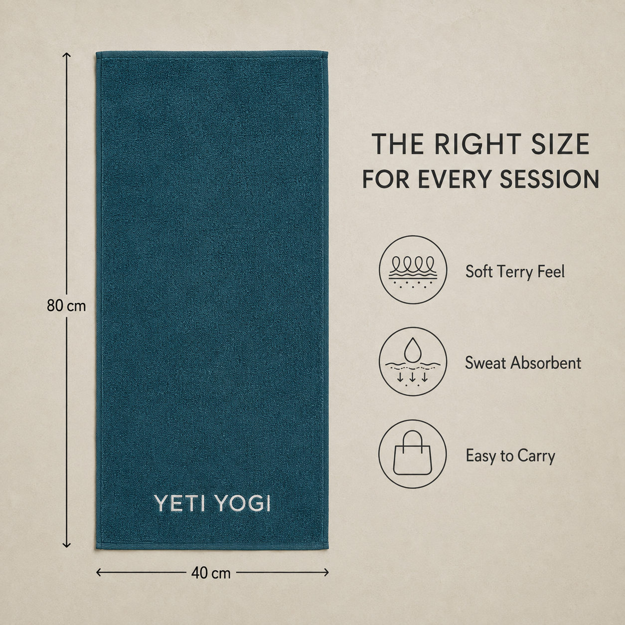 Blue gym towel dimensions 80 by 40 cm