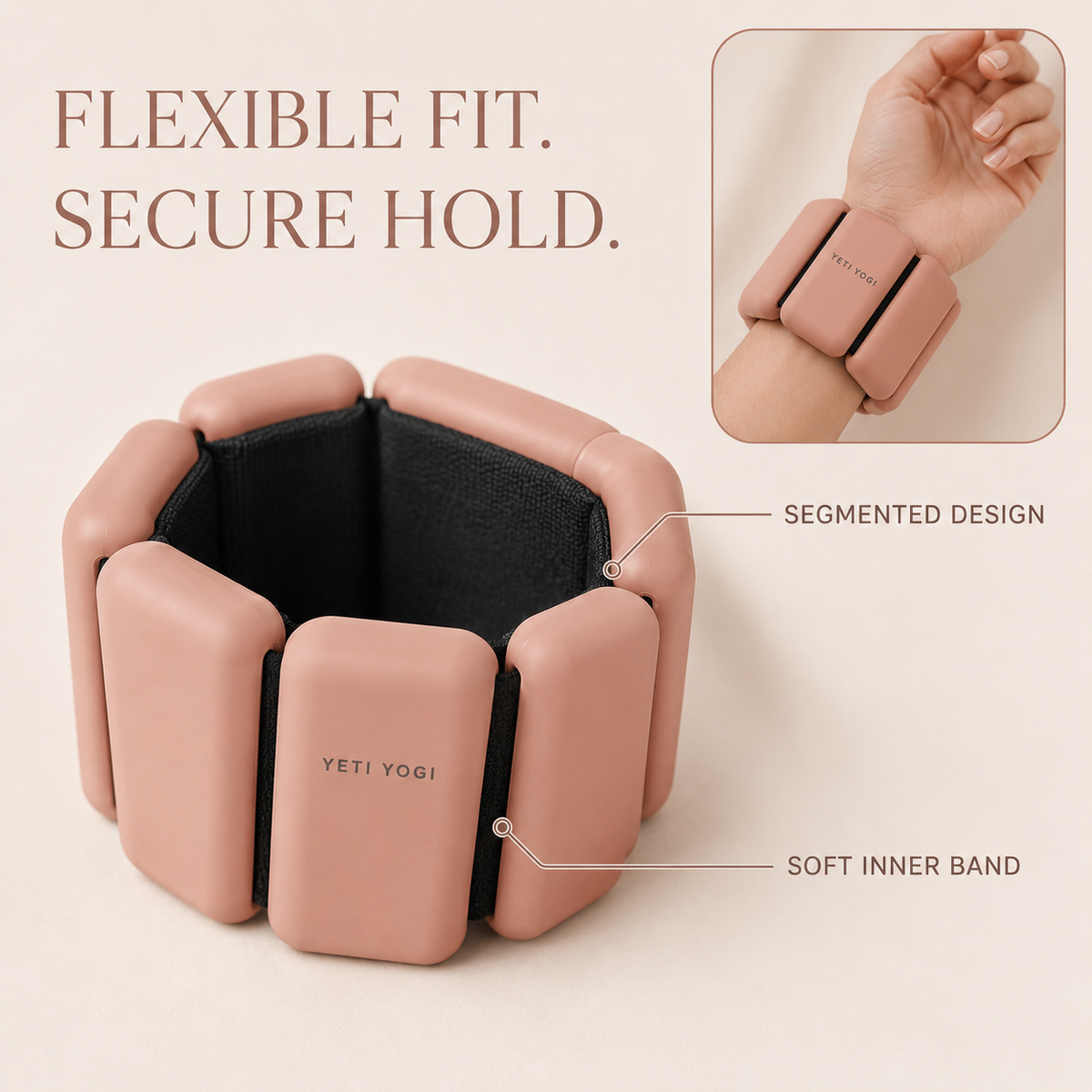 Himalayan Blush segmented ankle and wrist weight fit close-up