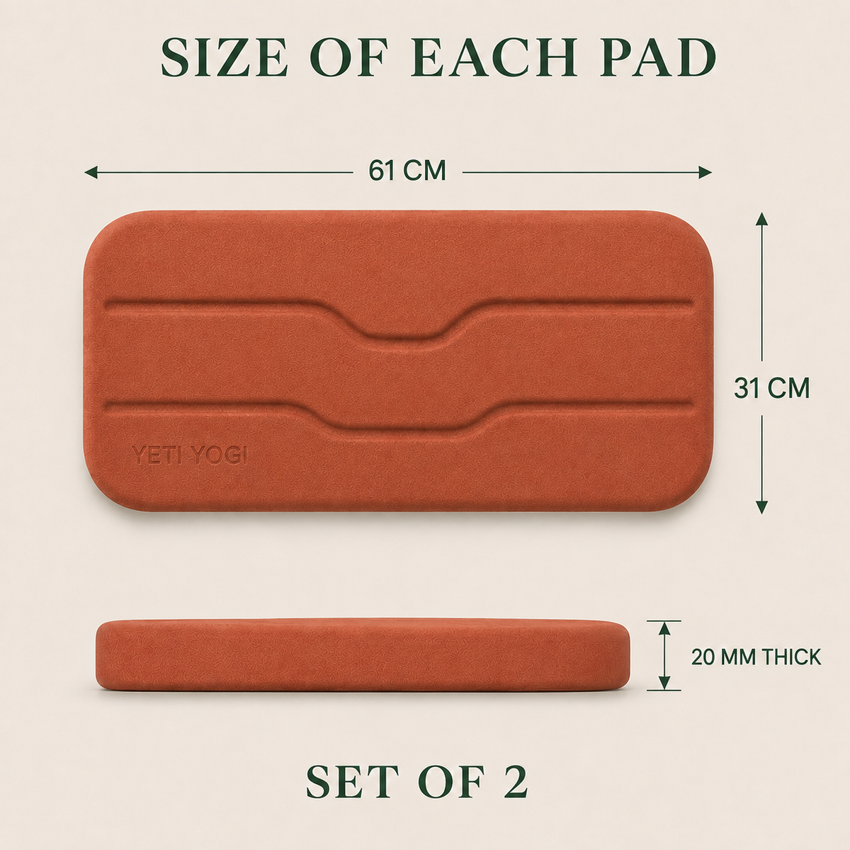 YETI YOGI Burnt Terracotta Joint Comfort Pads - size of each pad 61 x 31 cm, 20 mm thick