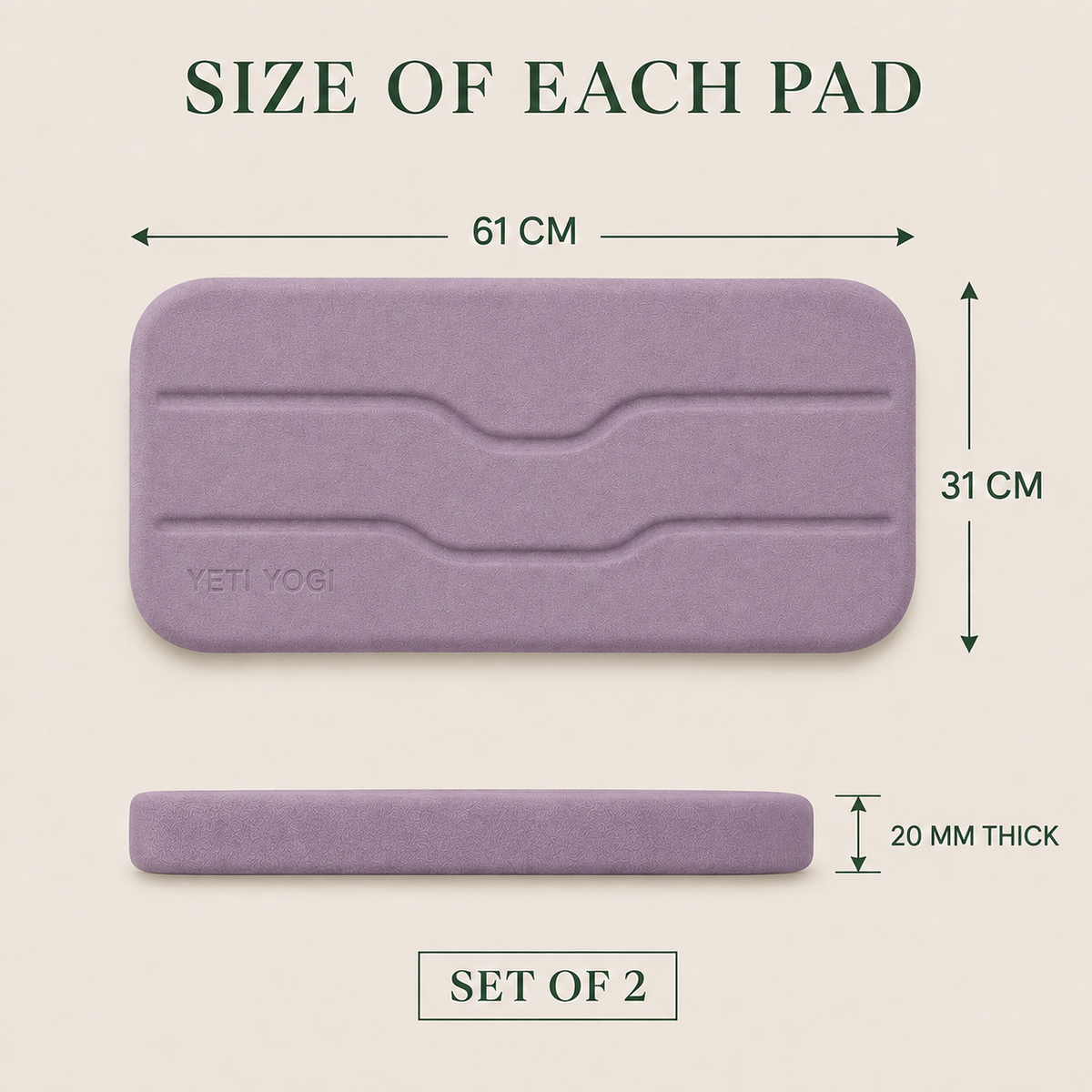 YETI YOGI Dusty Lilac Joint Comfort Pads - size of each pad 61 x 31 cm, 20 mm thick