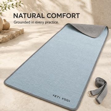 YETI YOGI Natural Jute Yoga Mat – 8mm – Glacier Blue