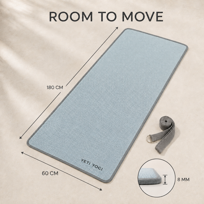 Glacier Blue jute yoga mat dimensions and 8 mm thickness