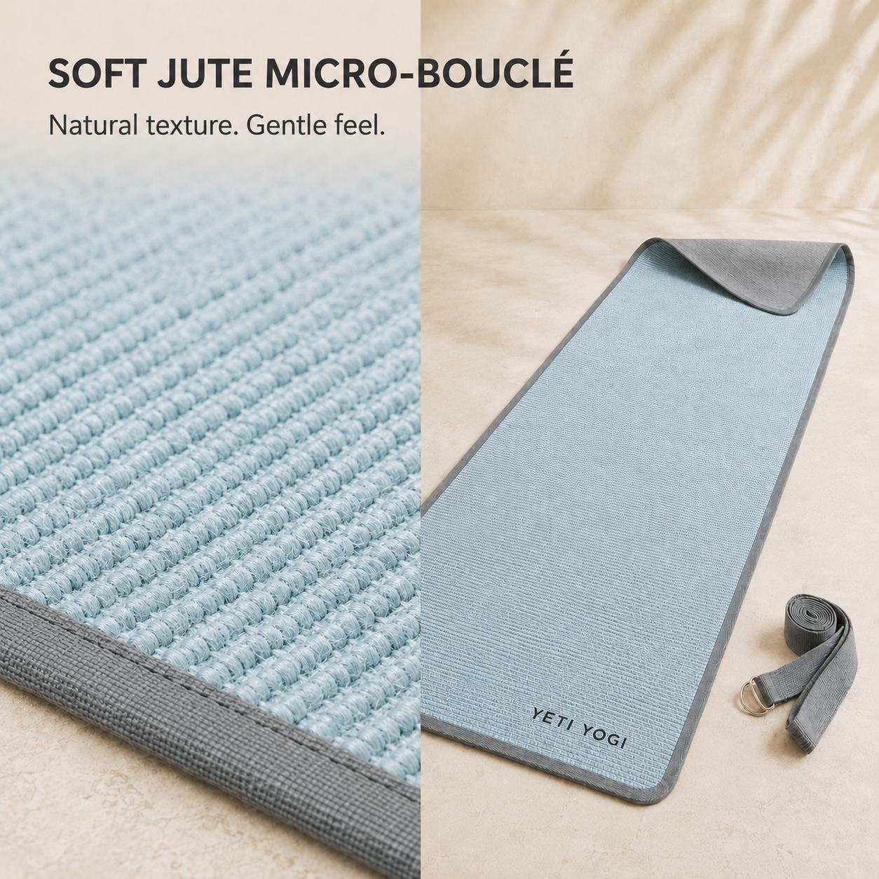 Glacier Blue jute micro-boucle surface detail