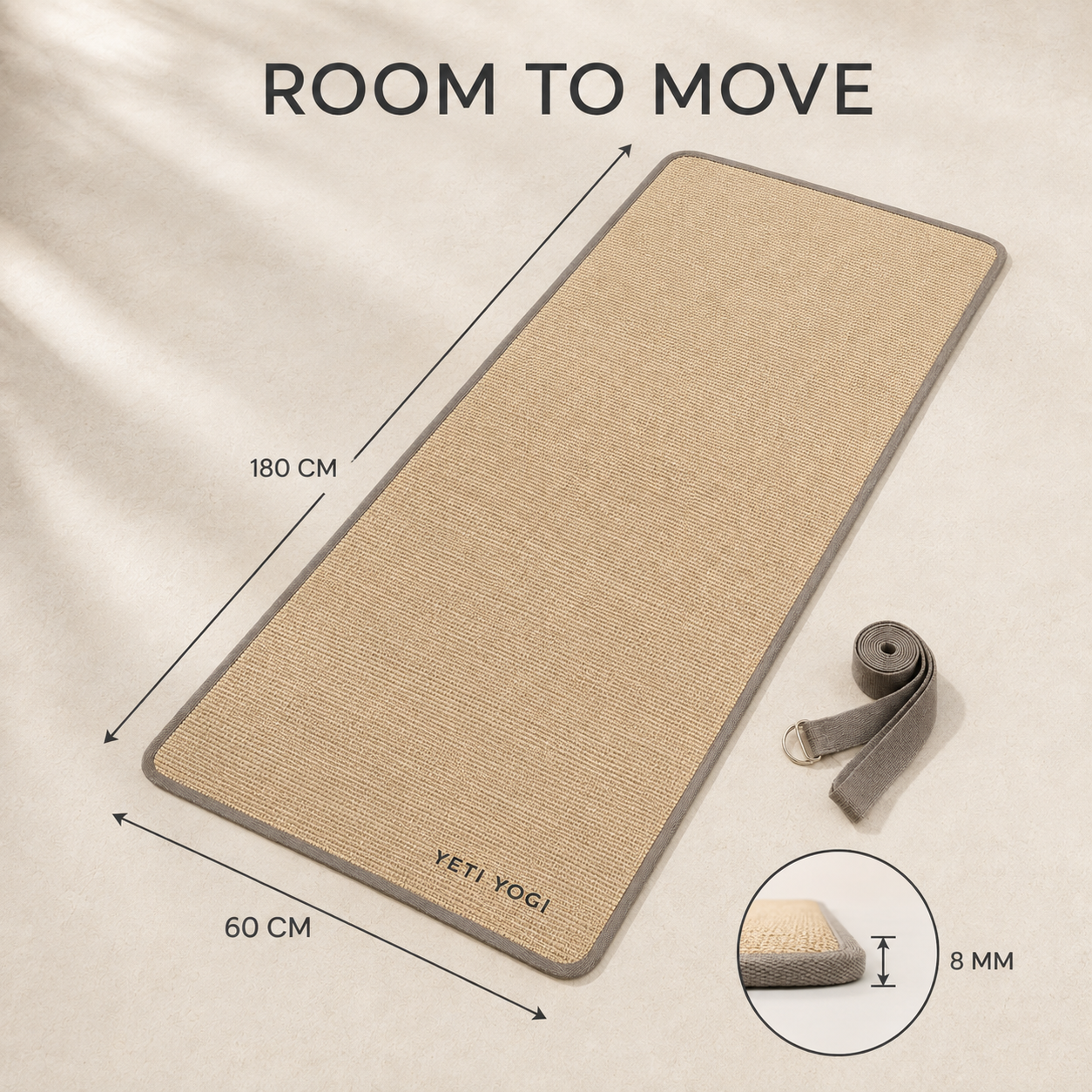 Natural Oat jute yoga mat dimensions and 8 mm thickness