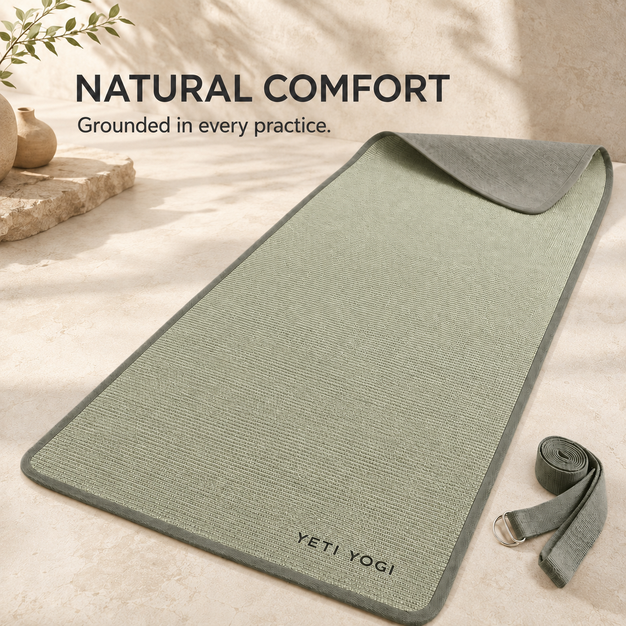 YETI YOGI Sage Mist natural jute yoga mat