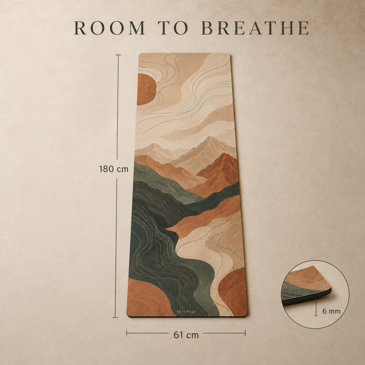 YETI YOGI Monsoon Peaks 6 mm PU yoga mat – Dimensions