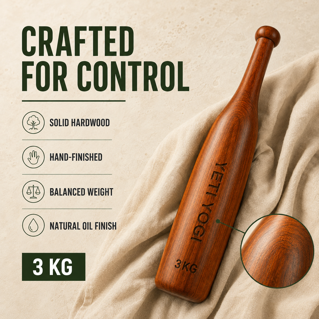 3 kg Mudgar solid hardwood and hand-finished construction