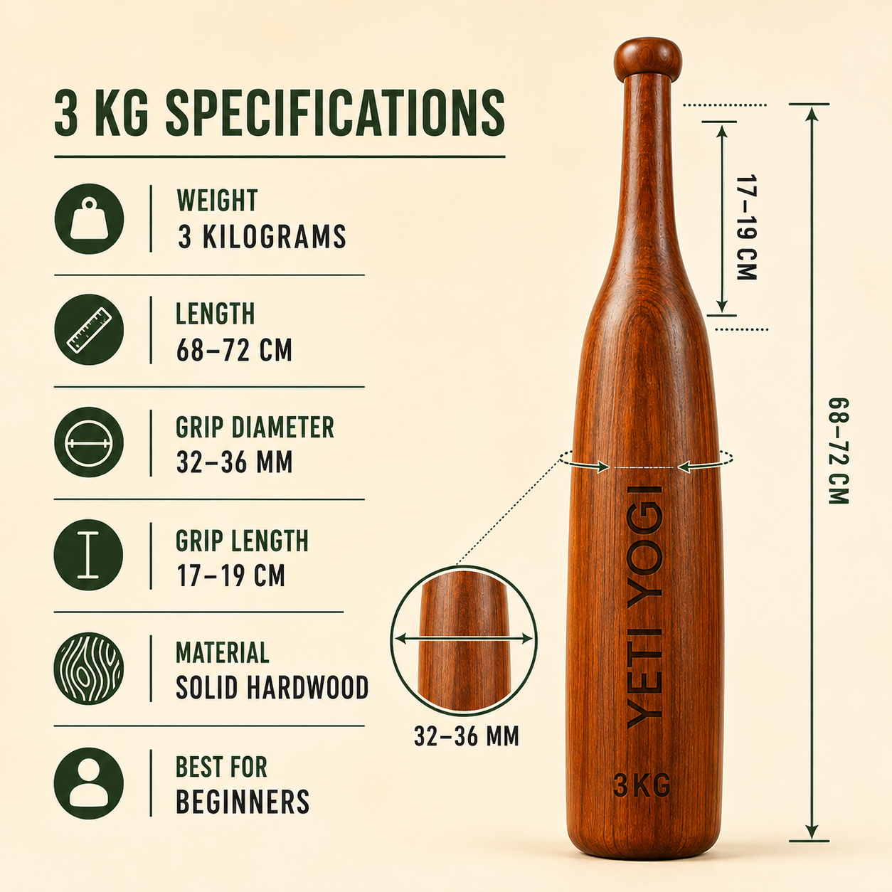 3 kg Mudgar dimensions and specifications