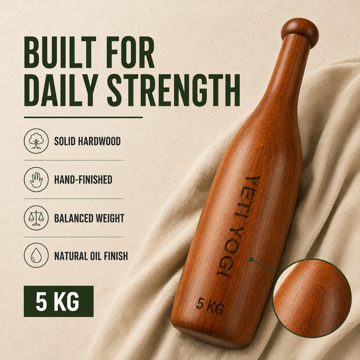 5 kg Mudgar solid hardwood and hand-finished construction