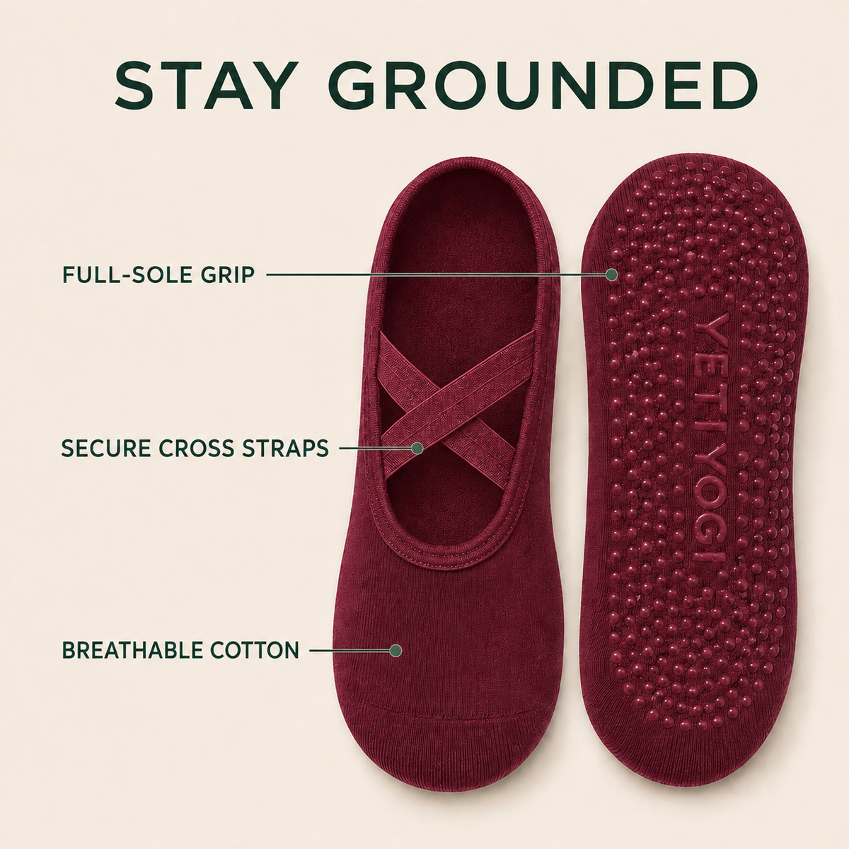 YETI YOGI Berry Wine Pilates grip socks - image 5 of 6