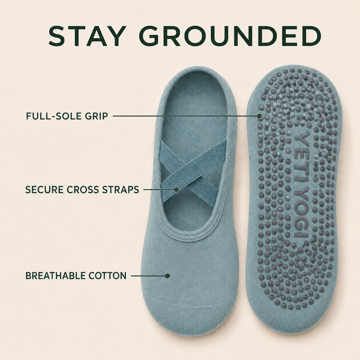 YETI YOGI Glacier Blue Pilates grip socks - image 5 of 6