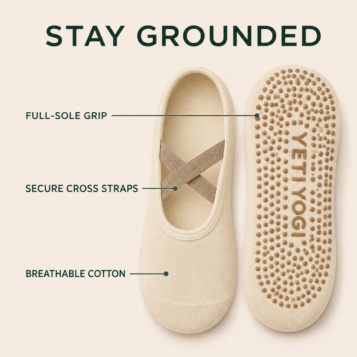 YETI YOGI Oat Cream Pilates grip socks - image 5 of 6