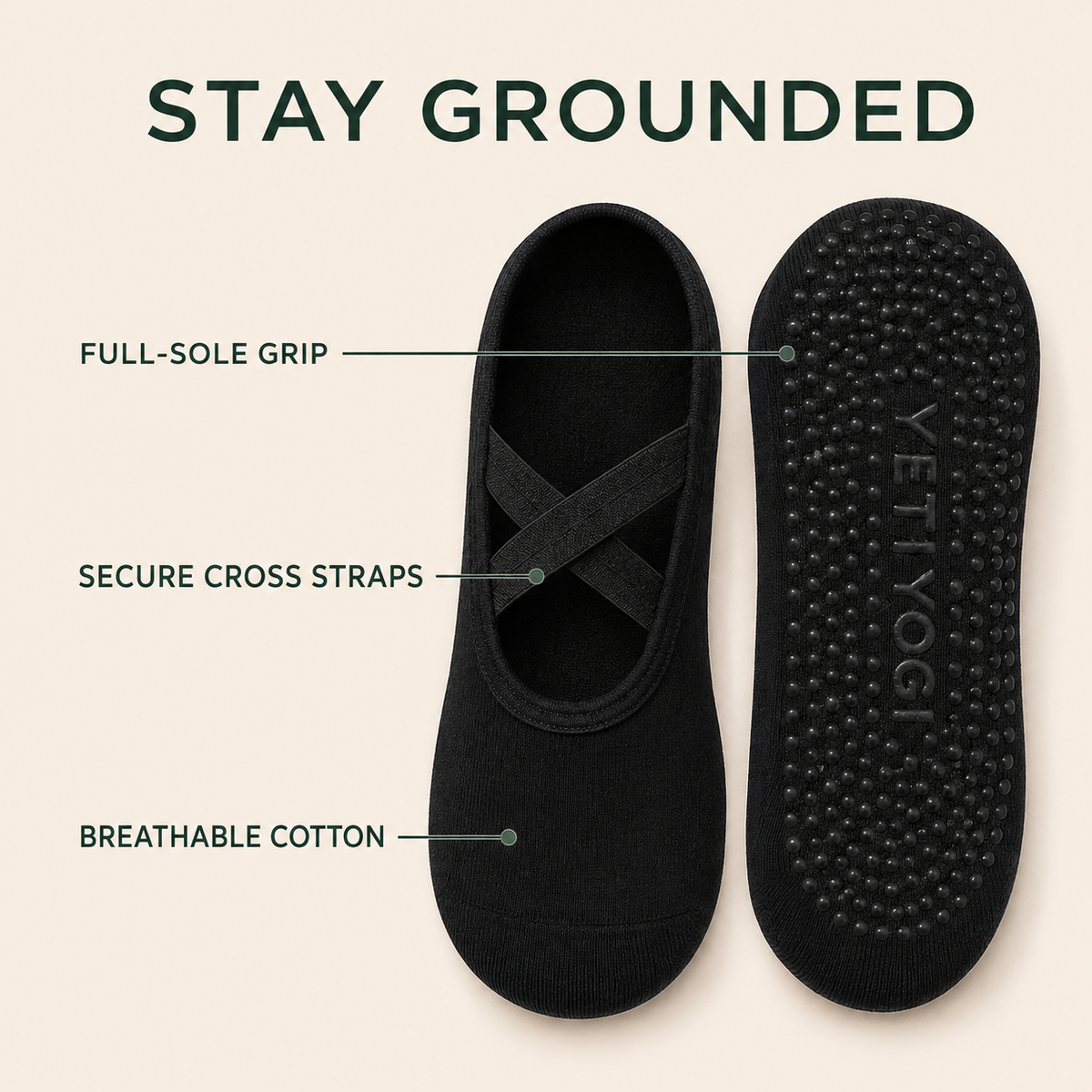 YETI YOGI Studio Black Pilates grip socks - image 5 of 6