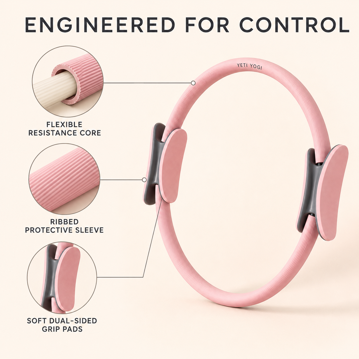 Himalayan Blush Pilates Ring flexible core and grip pads