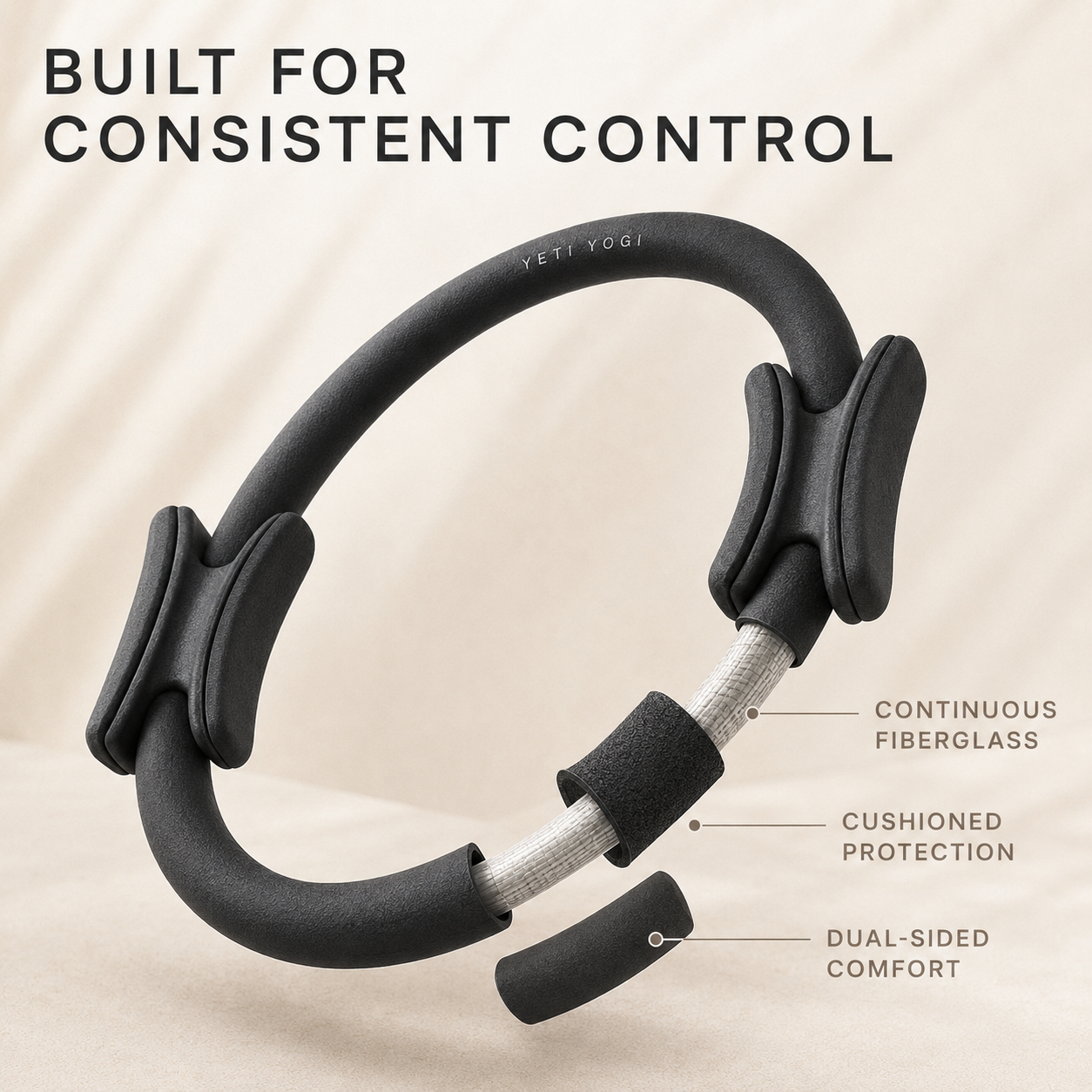 Midnight Black Pilates Ring fibreglass core and cushioned construction