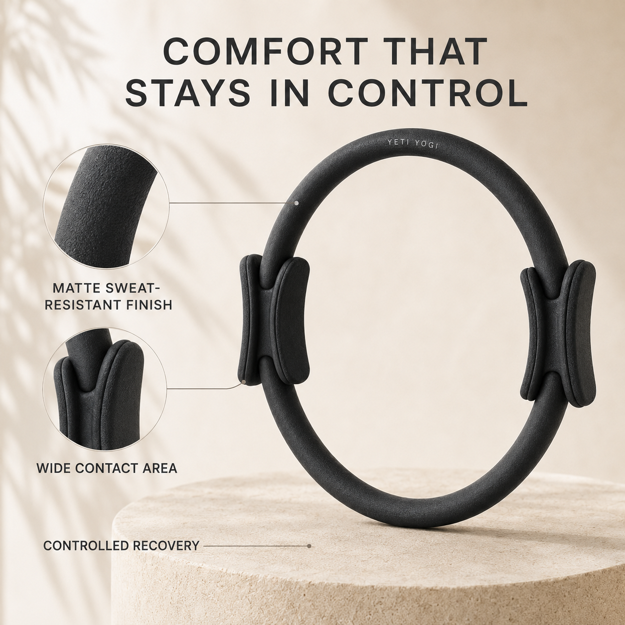 Midnight Black Pilates Ring cushioned dual-sided grip pads