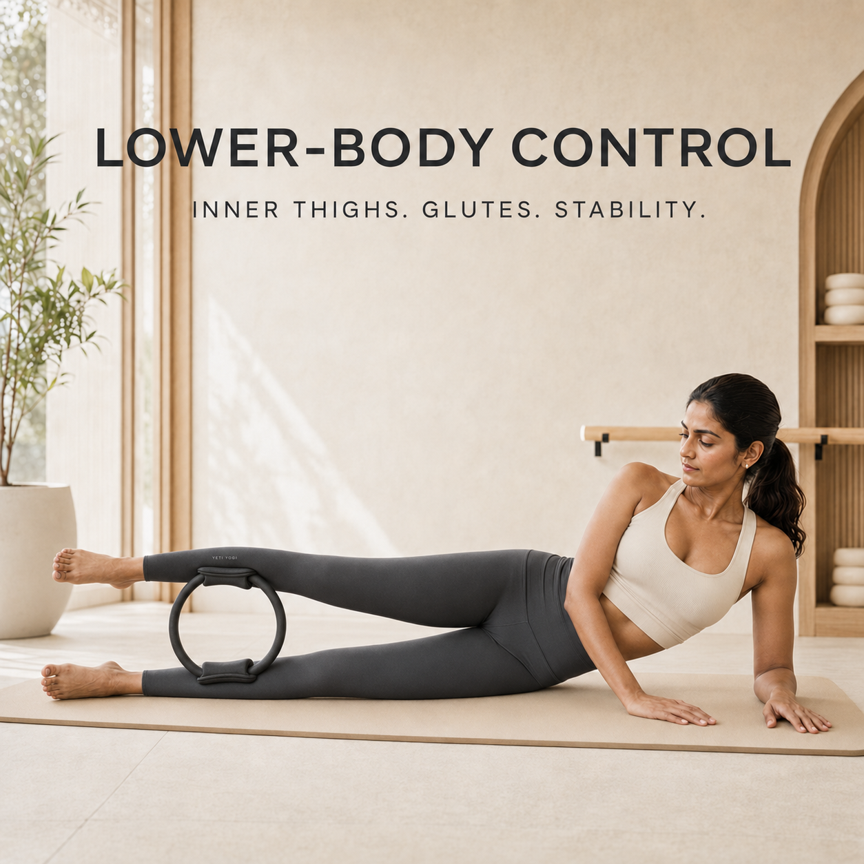 Midnight Black Pilates Ring lower-body exercise