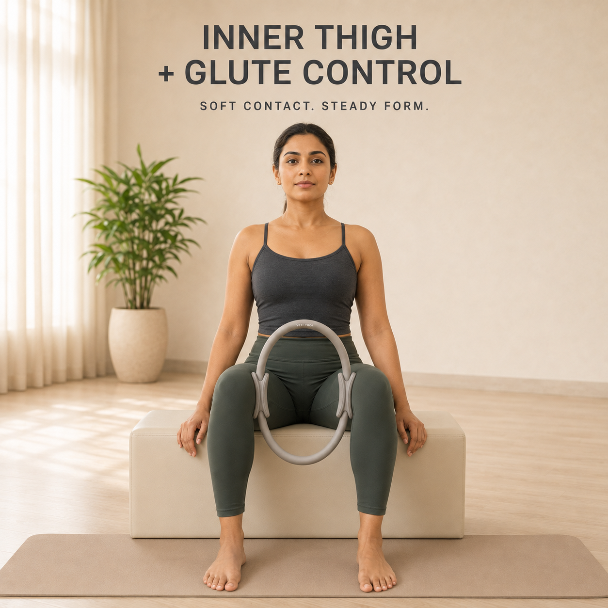 Stone Grey Pilates Ring inner-thigh and glute exercise