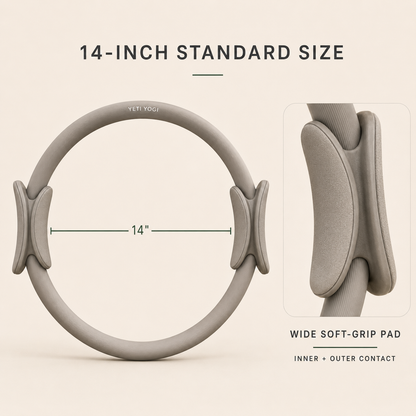 Stone Grey 14-inch Pilates Ring and dual-sided grip pads