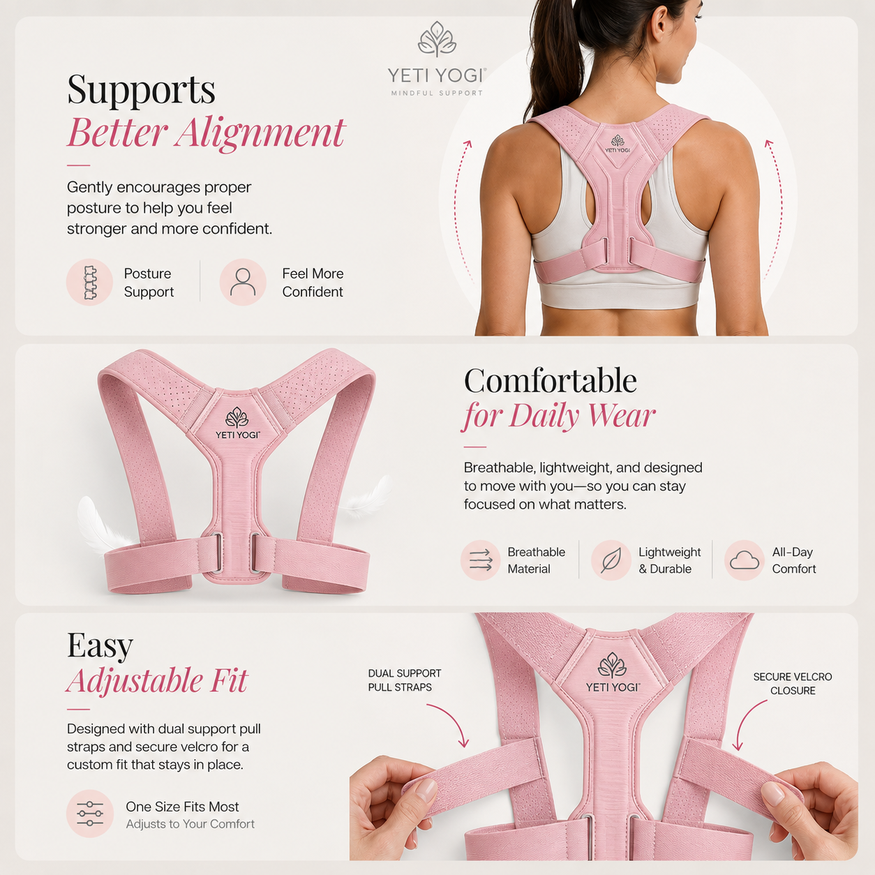 YETI YOGI women posture corrector alignment comfort and adjustable fit benefits