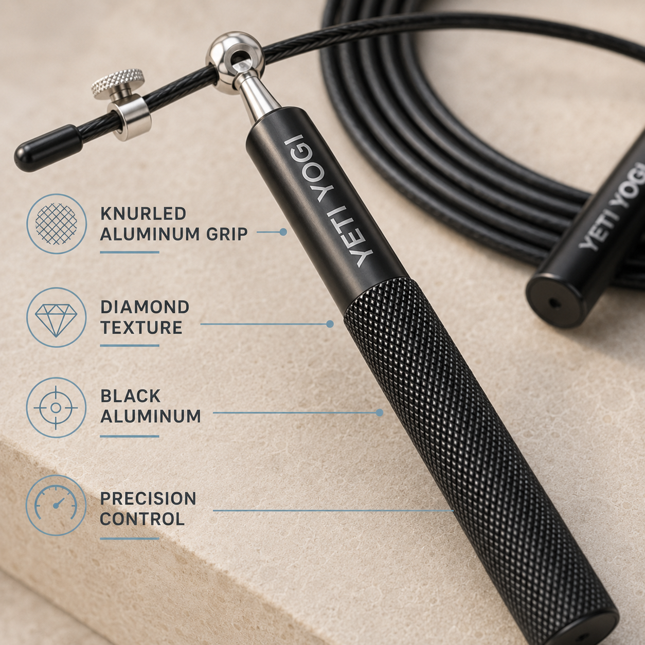Knurled grip of the Pro Aluminum skipping rope