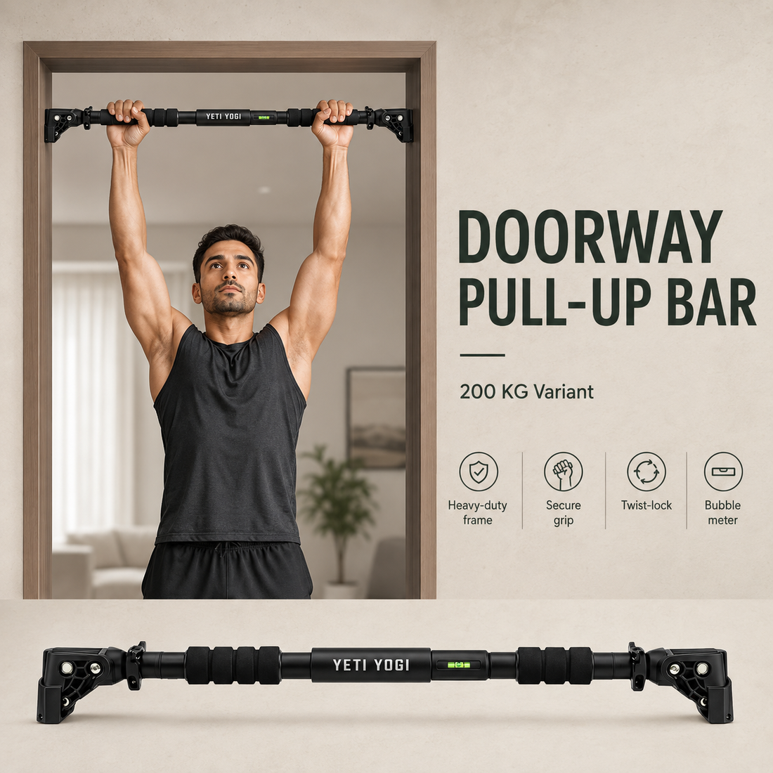YETI YOGI Heavy-Duty Doorway Pull-Up Bar 200 KG
