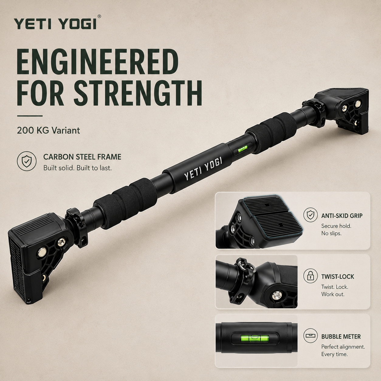 YETI YOGI 200 kg pull-up bar carbon steel frame and safety features