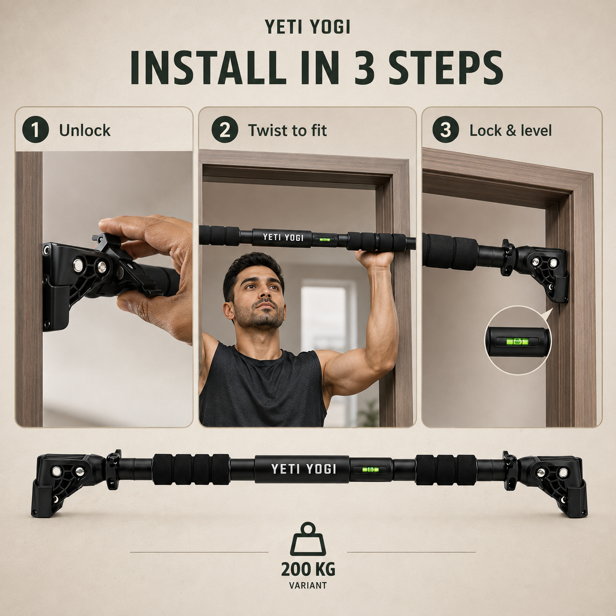 YETI YOGI 200 kg pull-up bar three-step installation guide