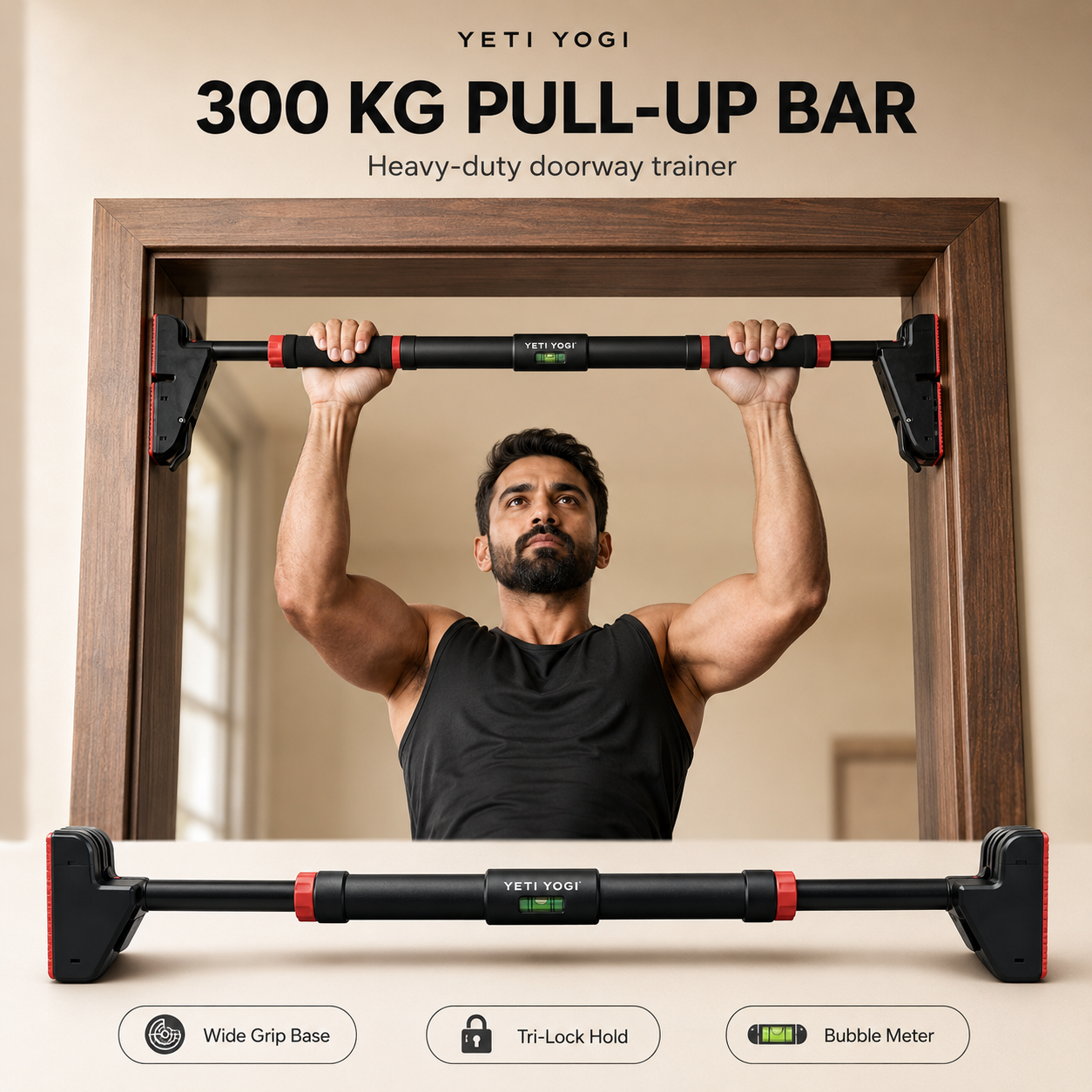 YETI YOGI Heavy-Duty Doorway Pull-Up Bar 300 KG