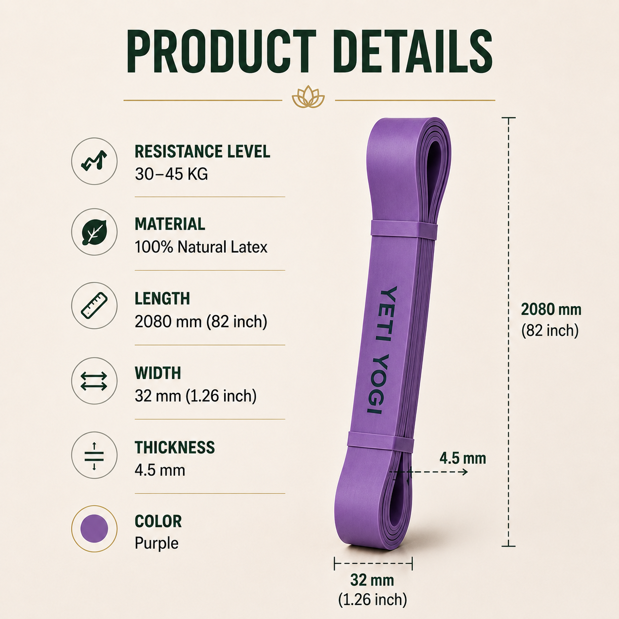 YETI YOGI Purple Resistance Band 30–45 kg infographic 3
