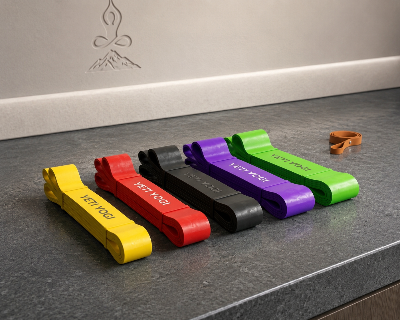 Five YETI YOGI resistance loop bands with carry pouch
