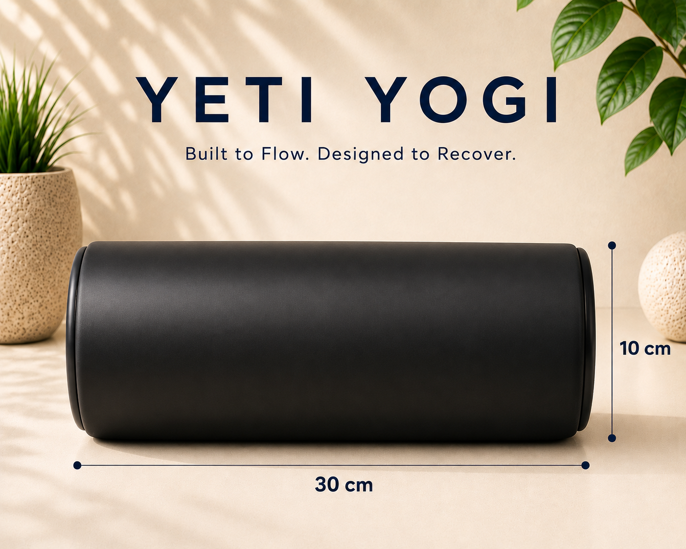 YETI YOGI Smooth Foam Roller – Black – 30 × 10 cm dimensions