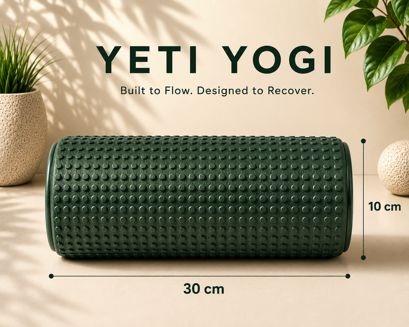 Forest Green smooth foam roller dimensions 30 by 10 cm