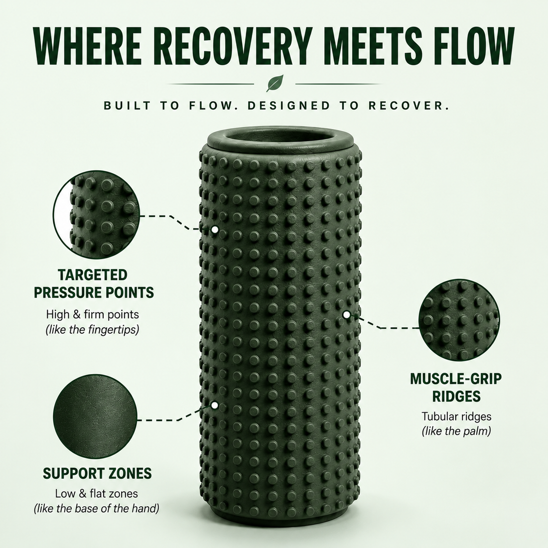 YETI YOGI smooth foam roller in Forest Green