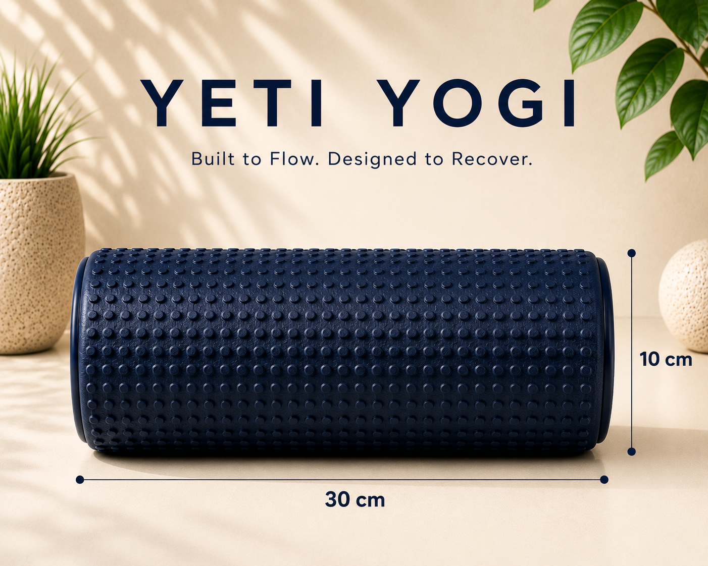 Midnight Blue smooth foam roller dimensions 30 by 10 cm