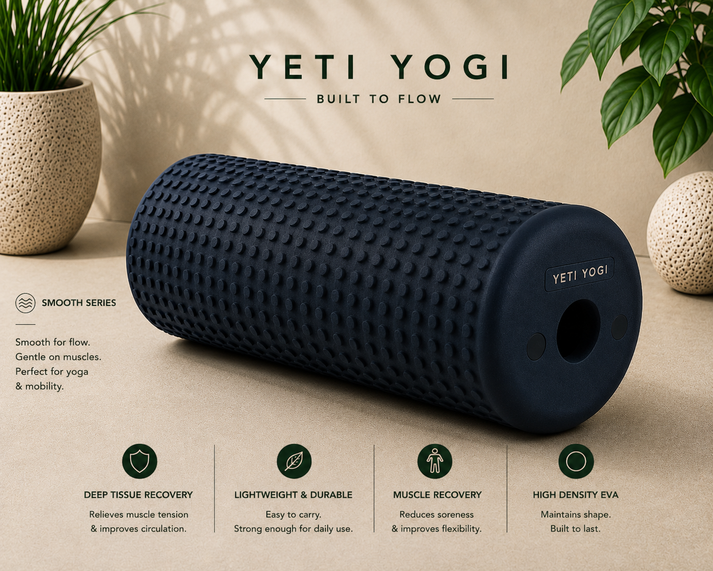YETI YOGI smooth foam roller in Midnight Blue
