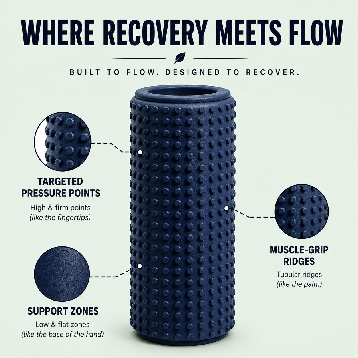 Midnight Blue smooth foam roller pressure zones