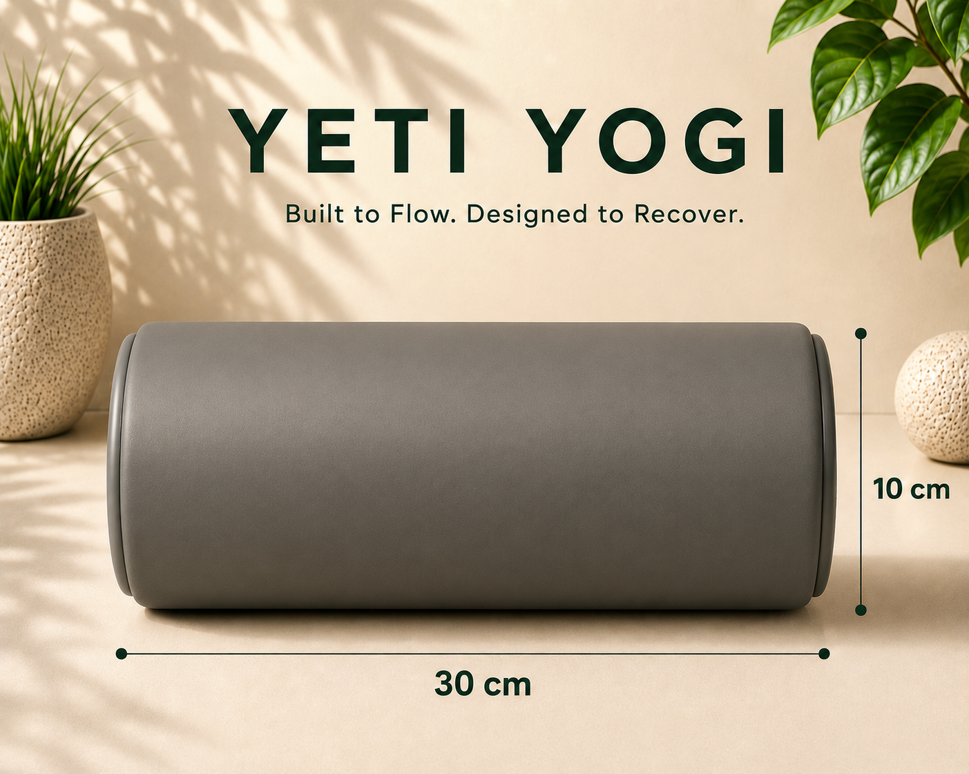 YETI YOGI Smooth Foam Roller – Stone Grey – 30 × 10 cm dimensions
