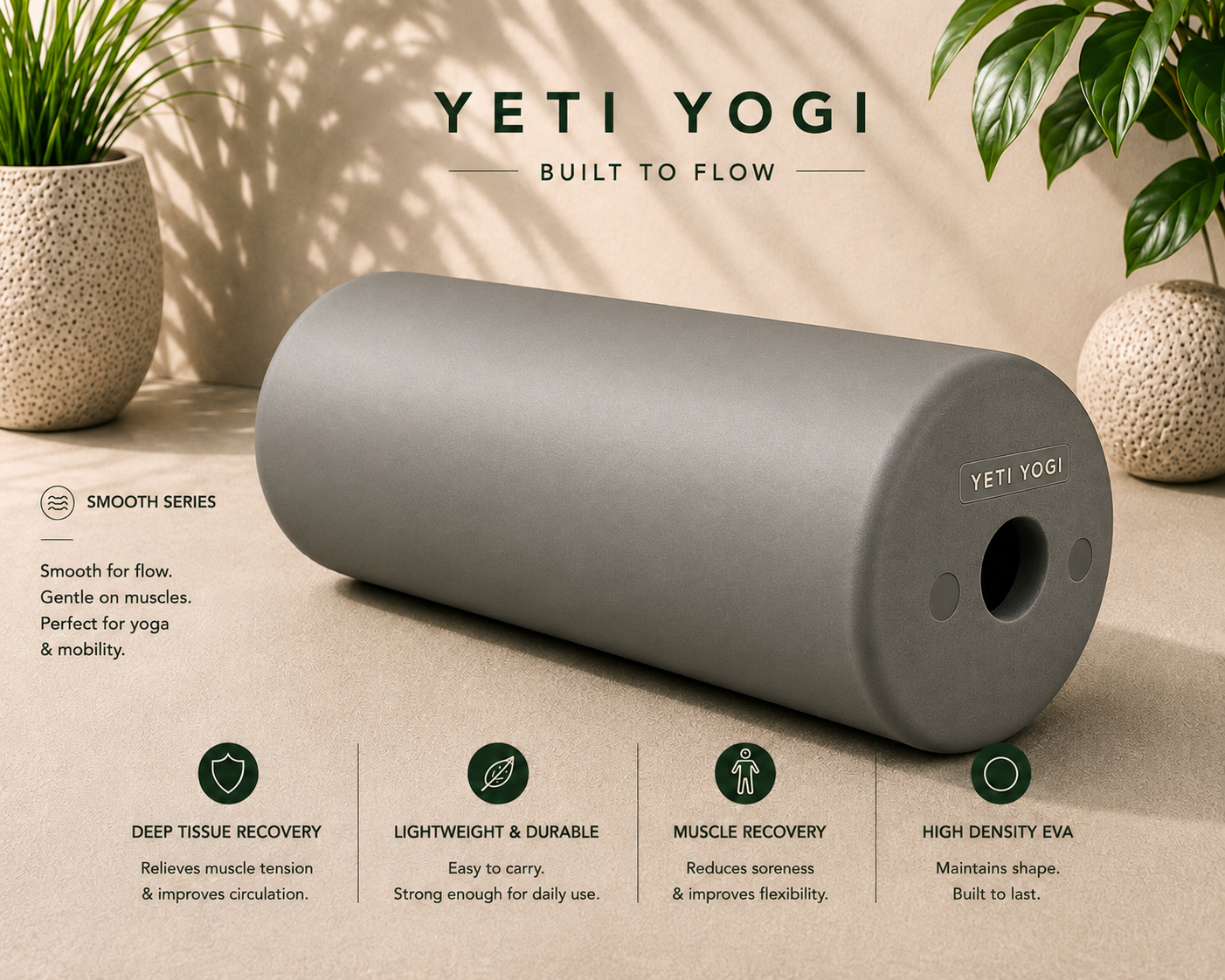 YETI YOGI Smooth Foam Roller – Stone Grey – product hero