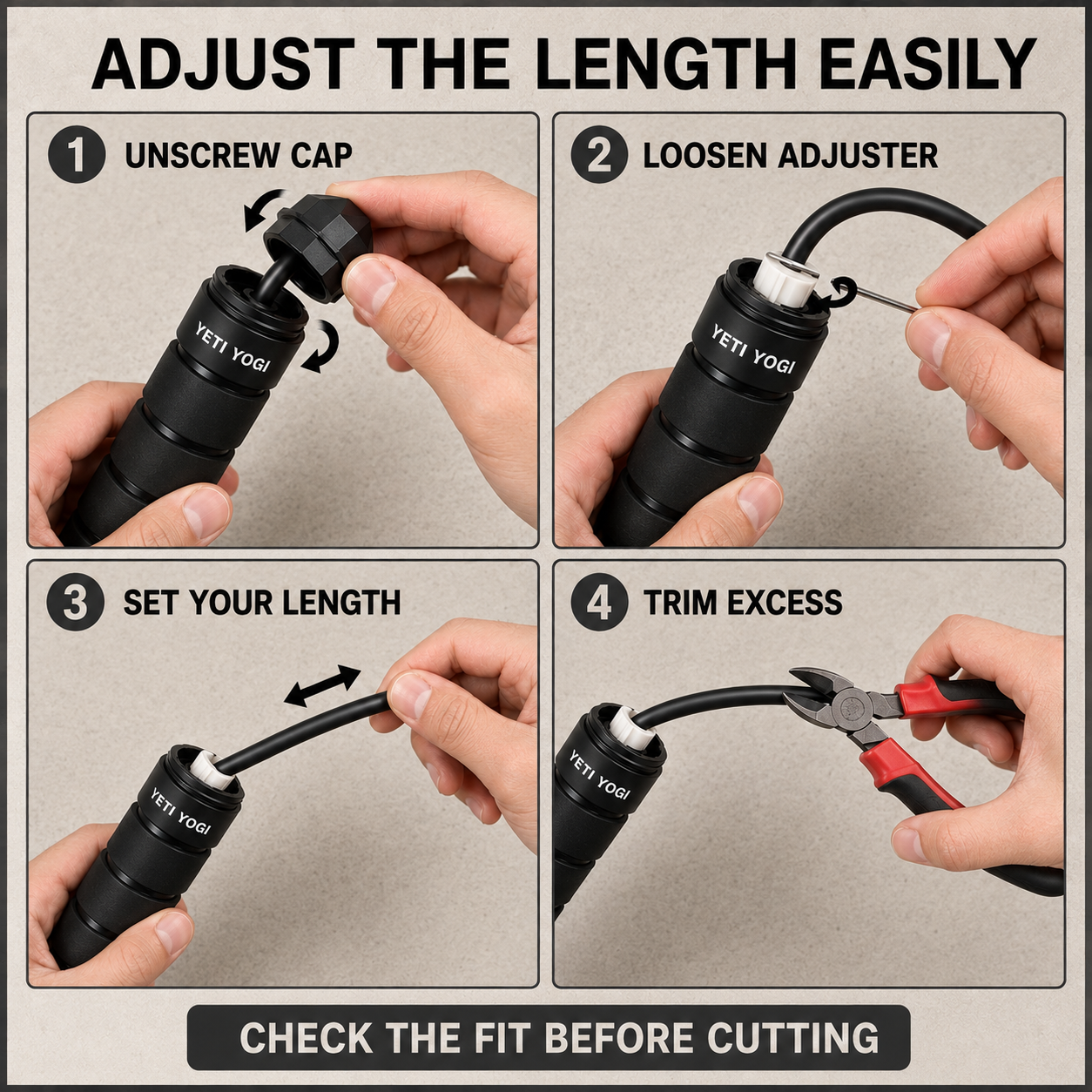 How to adjust the Black skipping rope length