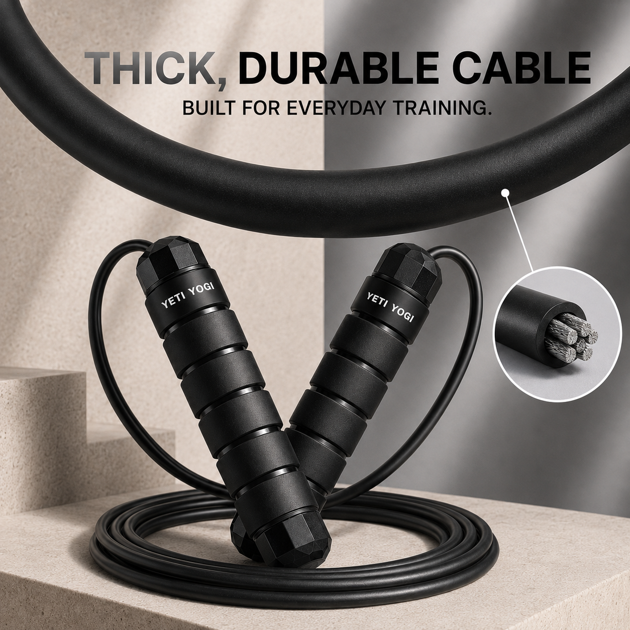 Black skipping rope durable coated cable